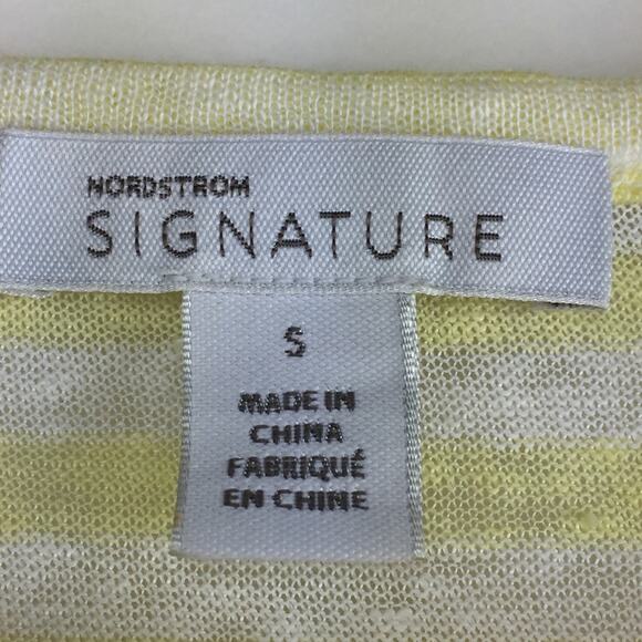 New Nordstrom Signature 100% Linen Striped T-shirt Yellow White Top Small $129 - Picture 3 of 7